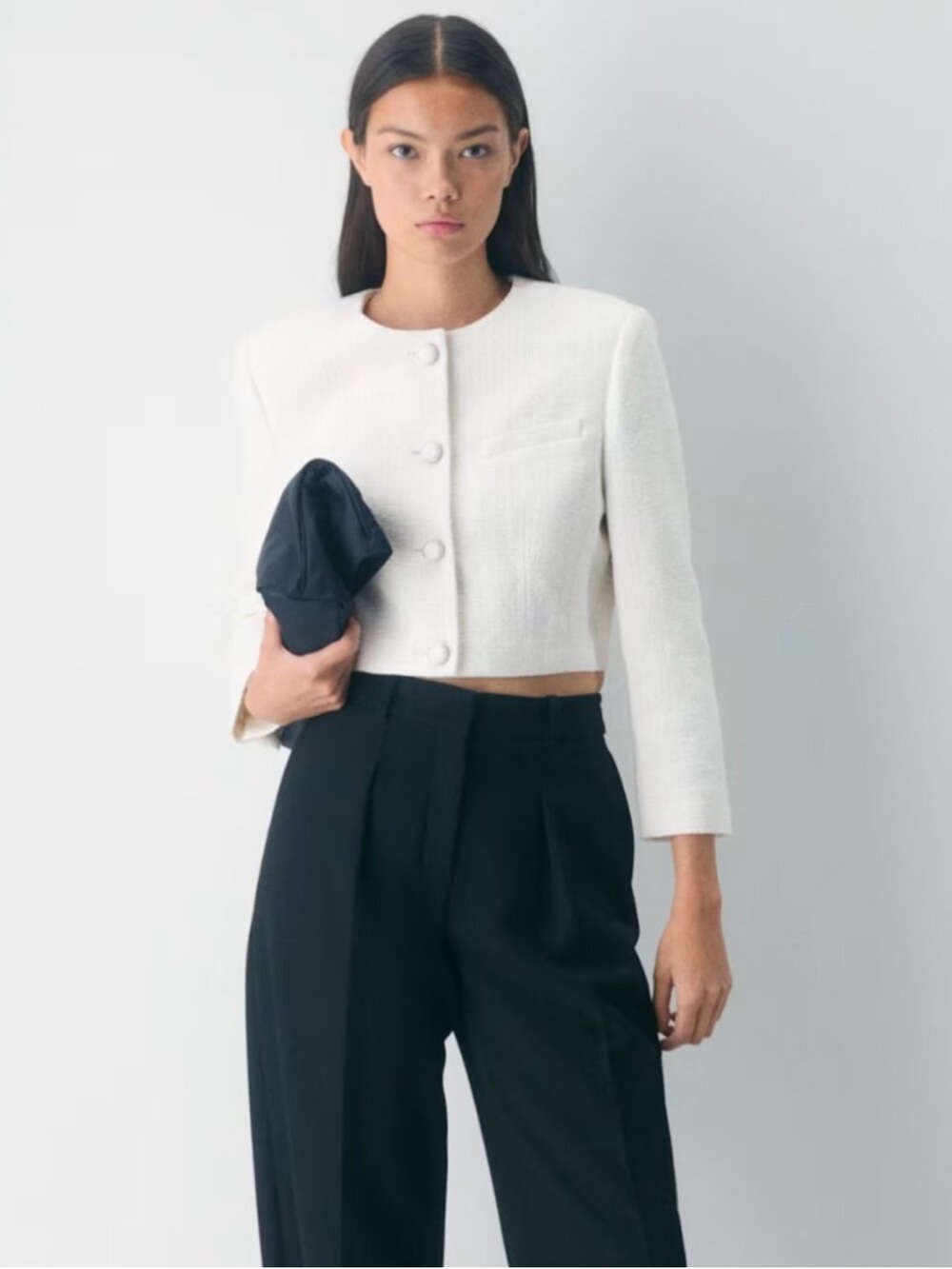 Aritzia Acquire Cropped Button Tweed Jacket